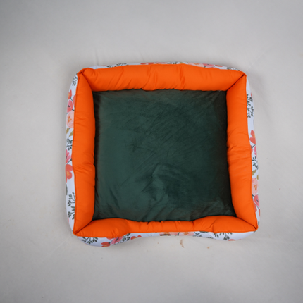 Skatrs Flower Meadow Bed for Dogs & Cats (Orange/Green)