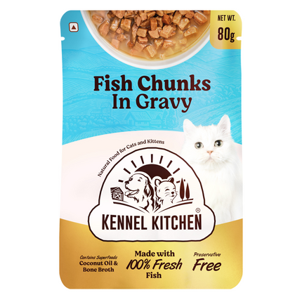 Kennel Kitchen Fish Chunks in Gravy Kitten and Creameroo Chicken with Mackerel Creamy Cat Treats Combo