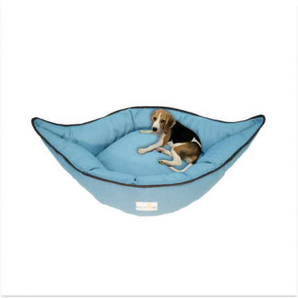 House of Furry Betty Boat Shaped 100% Linen Bolster Bed For Cats and Dogs (Sky Blue)