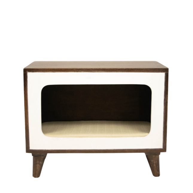 FurryLiving Telly Side Table with Cushion for Small Dogs and Cats (Dark Brown/Cream Cushion)