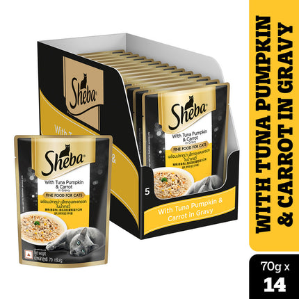 Sheba Skipjack & Salmon and Tuna Pumpkin & Carrot In Gravy Rich Premium Adult Fine Cat Wet Food Combo