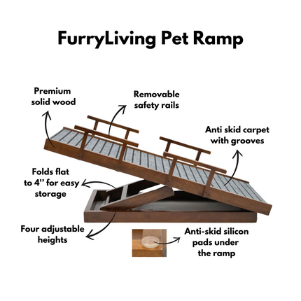 FurryLiving Wooden Ramp with Safety Rails for Dogs and Cats (Teak Brown)