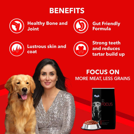 Drools Focus Super Premium Adult Dry Dog Food and Real Chicken & Chicken Liver Chunks in Gravy Adult Dog Wet Food Combo