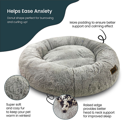Petter World Anxiety Relieving Donut Bed for Dogs and Cats (Grey)