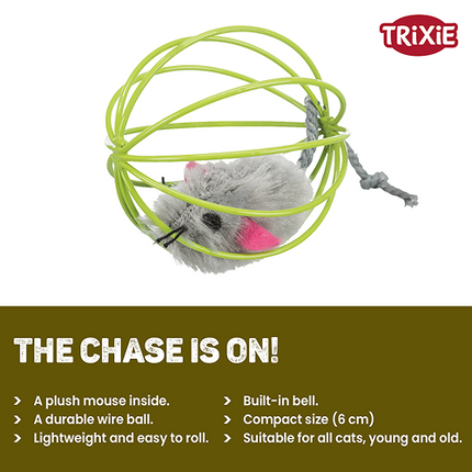 Trixie Mouse in a Wire Ball Toy for Cats (Yellow)