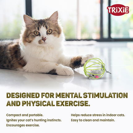 Trixie Mouse in a Wire Ball Toy for Cats (Yellow)