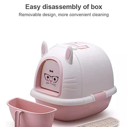 PetGains Fully Enclosed Litter Box Deodorant Anti Stink Toilet for Cats (Pink/White)
