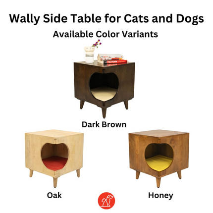 FurryLiving Wally Side Table with Cushion for Small Dogs and Cats (Dark Brown/Yellow Cushion)