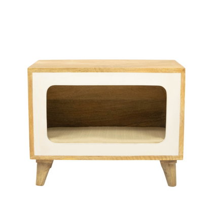 FurryLiving Telly Side Table with Cushion for Small Dogs and Cats (Oak/Cream Cushion)