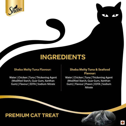 Sheba Tuna Flavor and Tuna & Prawn Maguro and Sheba Chicken & Chicken Whitefish Sasami Melty Premium Treats for Cats Combo