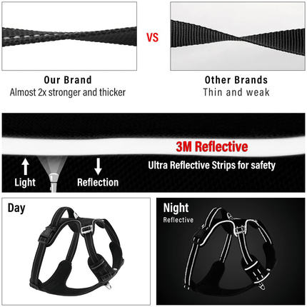 Hank 3M Reflective Harness for Puller Dogs (Black)