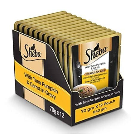 Sheba Skipjack & Salmon and Tuna Pumpkin & Carrot In Gravy Rich Premium Adult Fine Cat Wet Food Combo