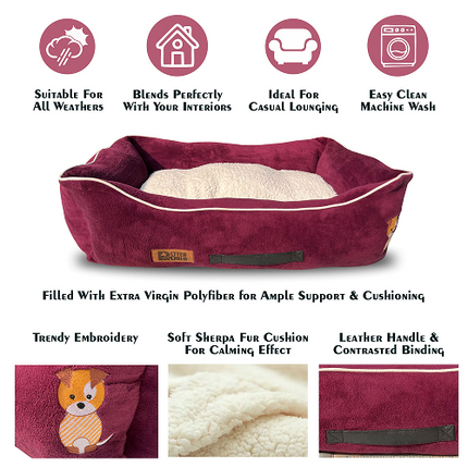 Petter World Ultra Luxury Micro Lounger Bed With Removable Sherpa for Dogs (Mulled Wine)