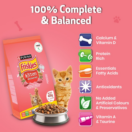 Friskies Kitten Cat Dry Food and Purina Felix Tuna with Jelly Kitten Wet Food Combo
