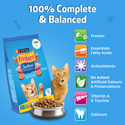 Friskies Seafood Cat Dry Food and Purina Felix Sardine with Jelly Adult Cat Wet Food Combo