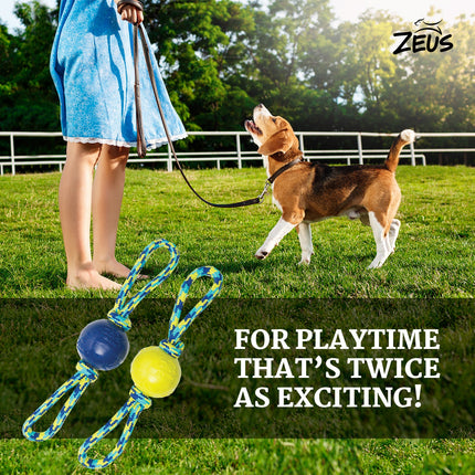 Zeus Rope Ball Tug with Hand Loops Toy for Dogs (Yellow)