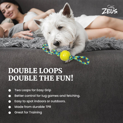 Zeus Rope Ball Tug with Hand Loops Toy for Dogs (Yellow)