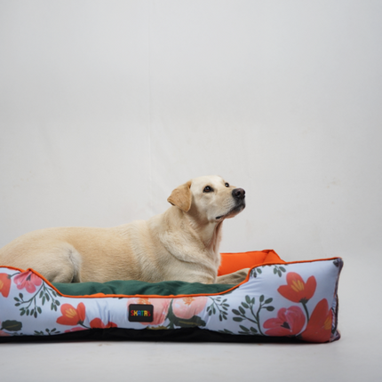 Skatrs Flower Meadow Bed for Dogs & Cats (Orange/Green)