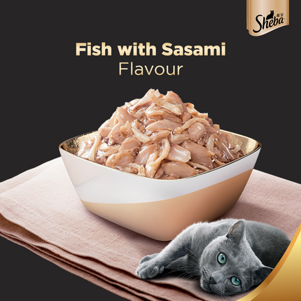 Sheba Skipjack & Salmon Fish, Maguro & Bream and Fish with Sasami Flake Premium Cat Wet Food Combo