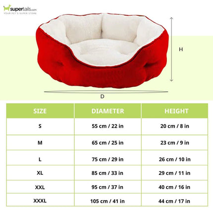 Fluffy's Pawsome Round Washable Bed for Dogs and Cats (Red)