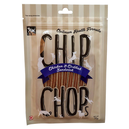 Chip Chops Chicken and Codfish Sandwich and Henlo Chicken Pops Dog Treats Combo
