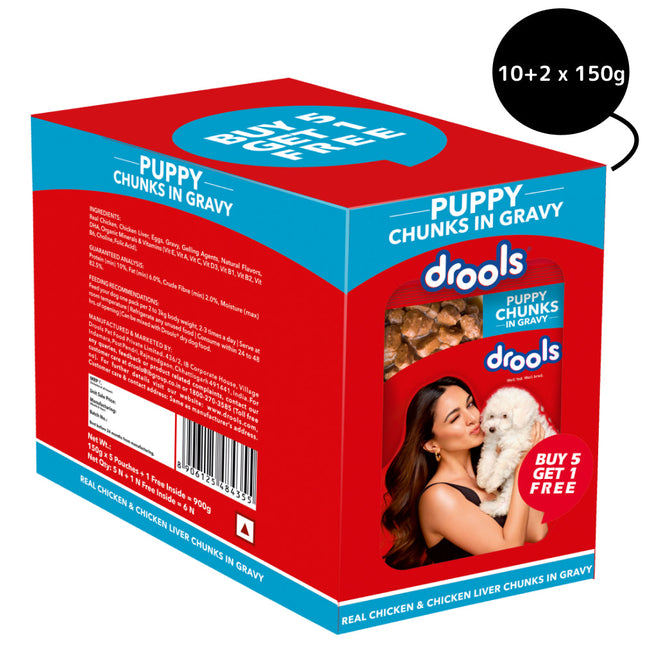 Drools Real Chicken & Chicken Liver Chunks in Gravy Puppy Dog Wet Food