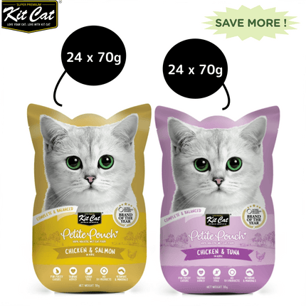 Kit Cat Chicken and Tuna and Chicken and Salmon Cat Wet Food Combo