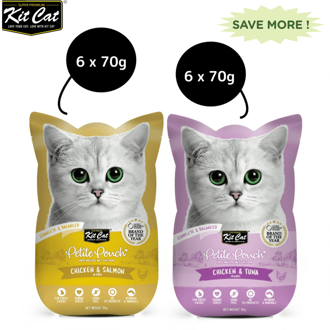 Kit Cat Chicken and Tuna and Chicken and Salmon Cat Wet Food Combo