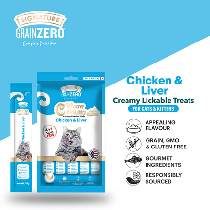 Signature Grain Zero Crab and Chicken & Liver Lickable Creamy Cat Treats Combo