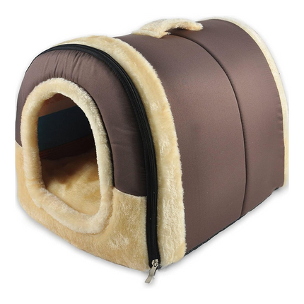 Fluffy's Luxurious 2 in 1 Foldable Ultra Soft Pet House Bed for Dogs and Cats (Brown)