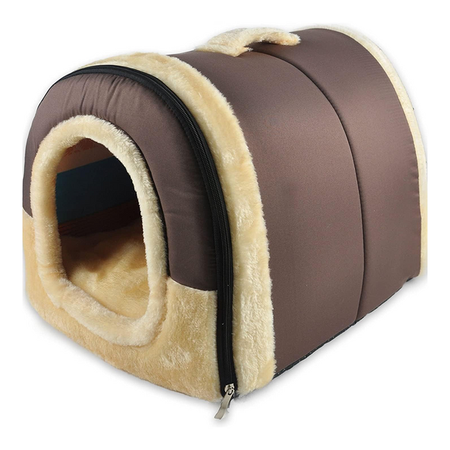 Fluffy's Luxurious 2 in 1 Foldable Ultra Soft Pet House Bed for Dogs and Cats (Brown)