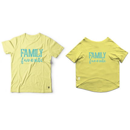 Ruse "Family Favourite" Printed Half Sleeves T Shirt for Dogs and Pet Parents (Lemon Yellow)