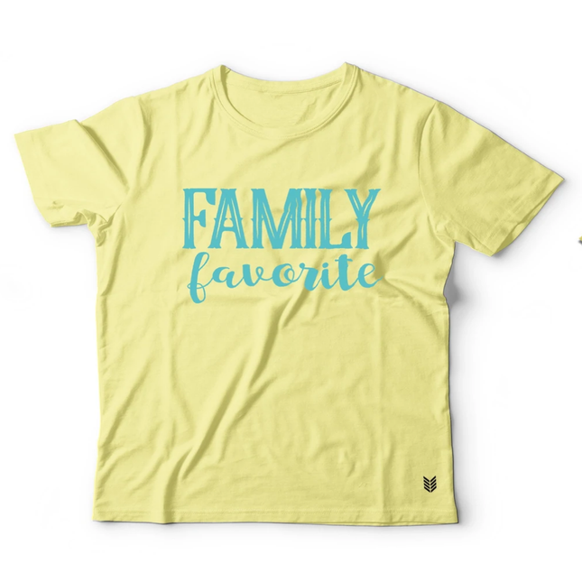 Ruse "Family Favourite" Printed Half Sleeves T-Shirt for Pet Parents (Lemon Yellow)