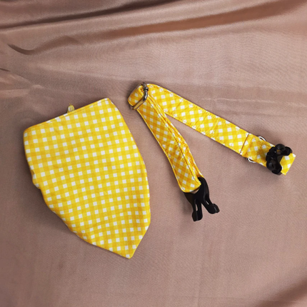 Pet Feast Checkered Collar And Bandana Sets for Dogs (Yellow)