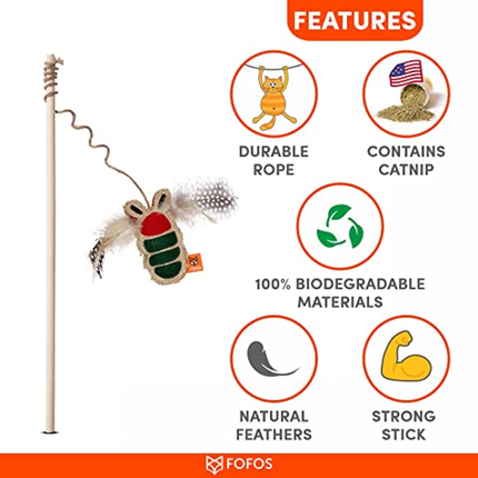 Trixie Wind Up Mouse Toy and Fofos Scandi Beetle with Wooden Stick Toy for Cats Combo