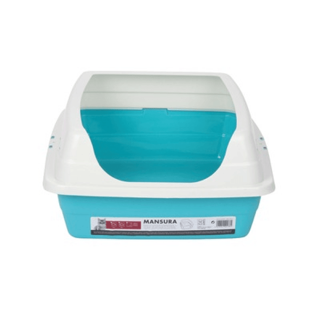 M Pets Mansura Litter Tray with Rim for Cats (White/Blue)