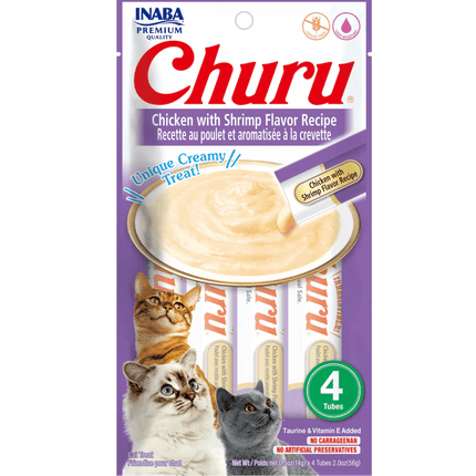 Me O Creamy Chicken & Liver and INABA Churu Chicken with Shrimp Creamy Cat Treats Combo (2+2)