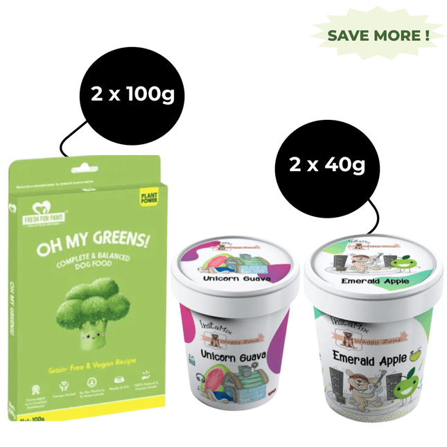 Fresh For Paws Oh My Greens Wet Food and Waggy Zone Green Apple & Pink Guava Ice Cream for Dogs Combo