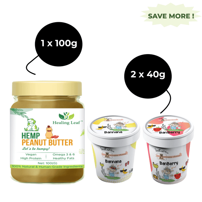 Healing Leaf Hemp Peanut Butter and Waggy Zone Banana and Banberry Ice Cream for Pets Combo