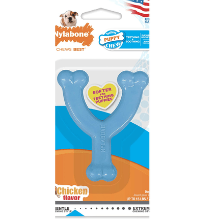 Nylabone Puppy Teething Chicken Flavoured Wish Bone Chew Toy for Dogs (Blue)
