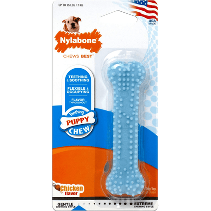 Nylabone Puppy Teething Chicken Flavoured Dental Bone Chew Toy for Dogs (Blue)