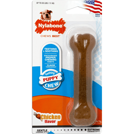 Nylabone Puppy Teething Chicken Flavoured Chew Bone Toy for Dogs (Brown)
