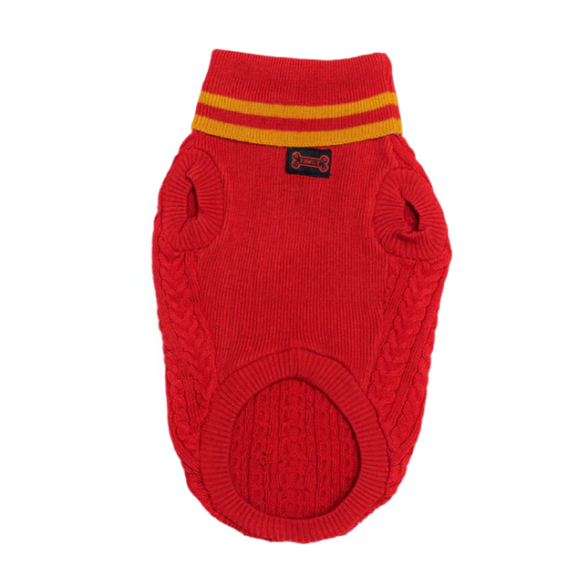 Pawgypets High Neck Cable Kint Sweater for Dogs and Cats (Red)