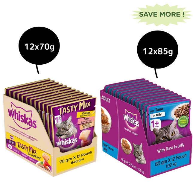Whiskas Chicken With Tuna, Carrot in Gravy Tasty Mix And Tuna in Jelly Adult Cat Wet Food Combo