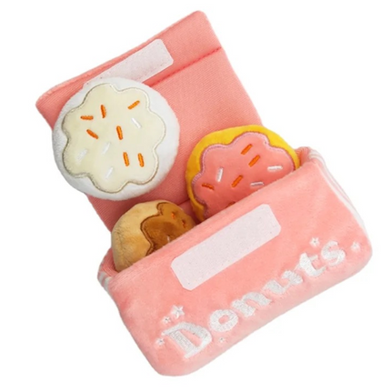 Talking Dog Club Donut Box with 3 Detachable Donut Interactive Plush Toy for Dogs (Pink)