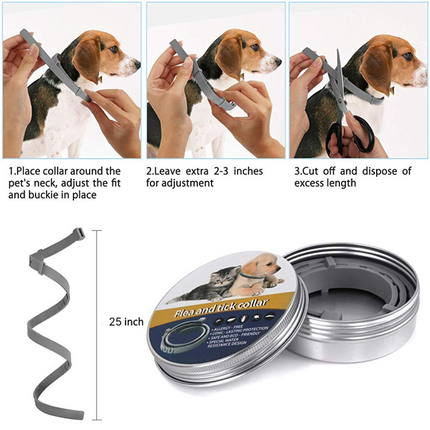 QPets Adjustable Waterproof Tick & Flea Collar for Dogs and Cats (Grey)