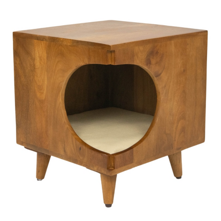 FurryLiving Wally Side Table with Cushion for Small Dogs and Cats (Honey/Cream Cushion)
