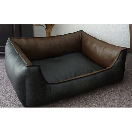 Fluffy's Pawsome Artificial Leather Sofa Bed for Dogs and Cats (Brown & Black)