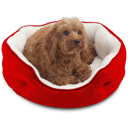 Fluffy's Pawsome Round Washable Bed for Dogs and Cats (Red)
