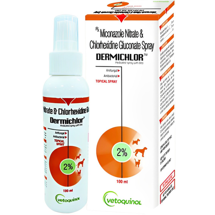 Virbac Vitabest Derm Omega 3 + 6 Syrup (250ml) and Vetoquinol Dermichlor Spray (100ml) for Dogs and Cats Combo